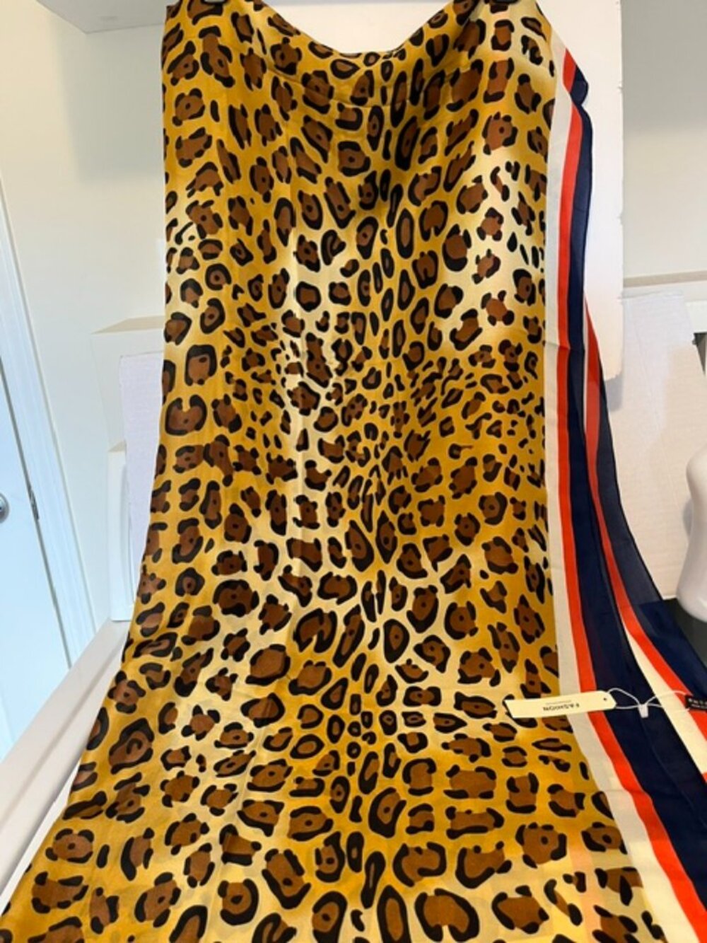 Leopard print with stripes silk scarf.